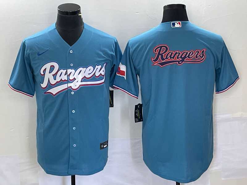 Men's Texas Rangers Blank Light Blue Stitched Cool Base Nike Jersey 1